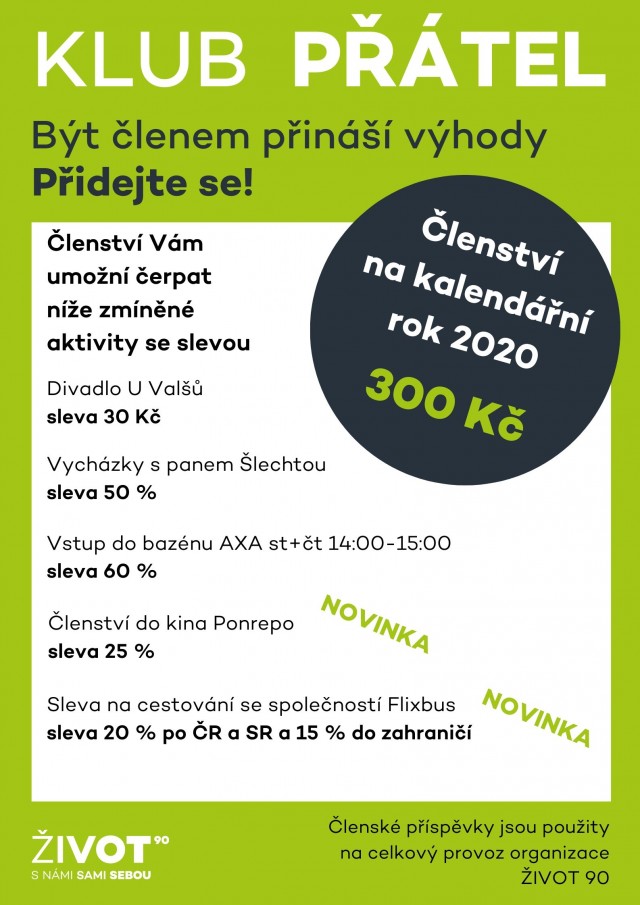 Klub přátel ŽIVOTa 90 pro rok 2020